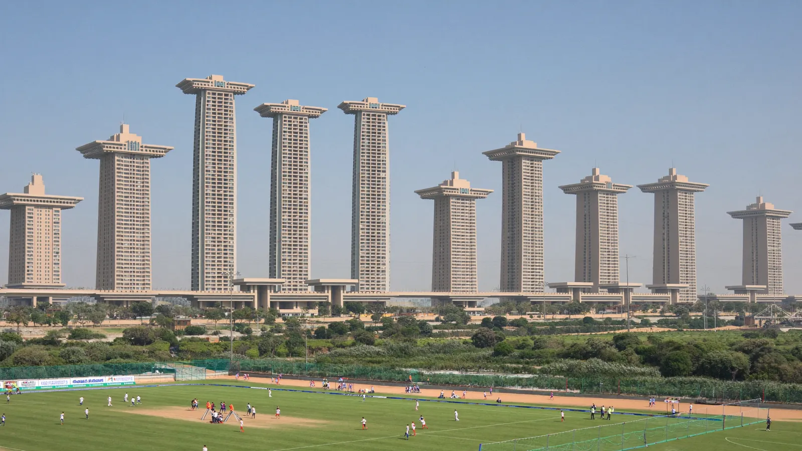 Residential streets and buildings in Dubai Sports City, Dubai, served for AC repair