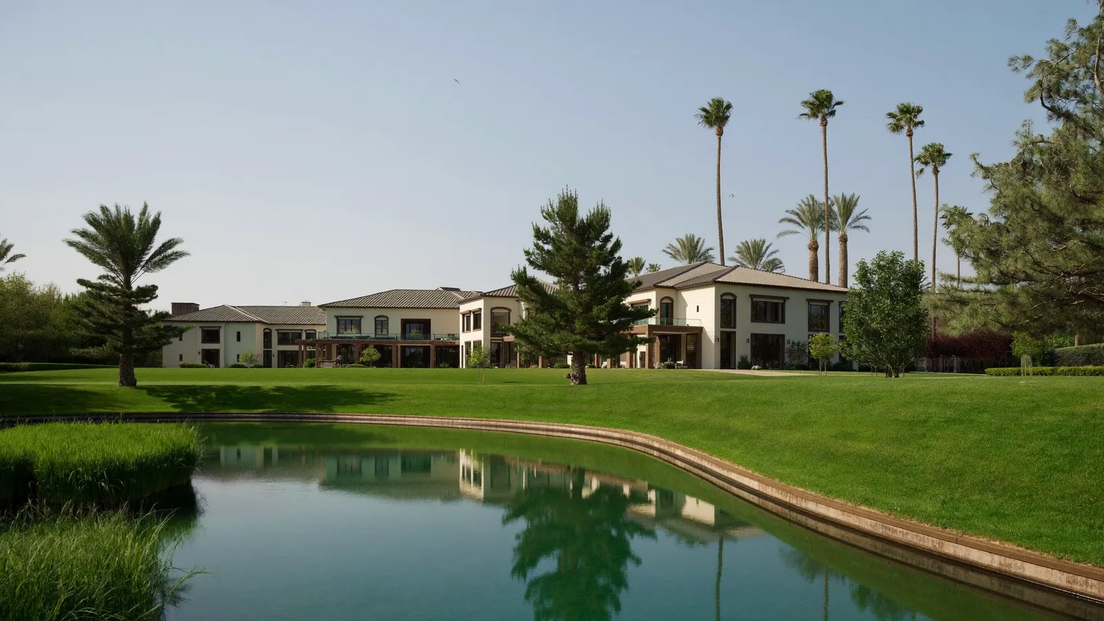 Residential streets and buildings in Emirates Hills, Dubai, served for AC repair