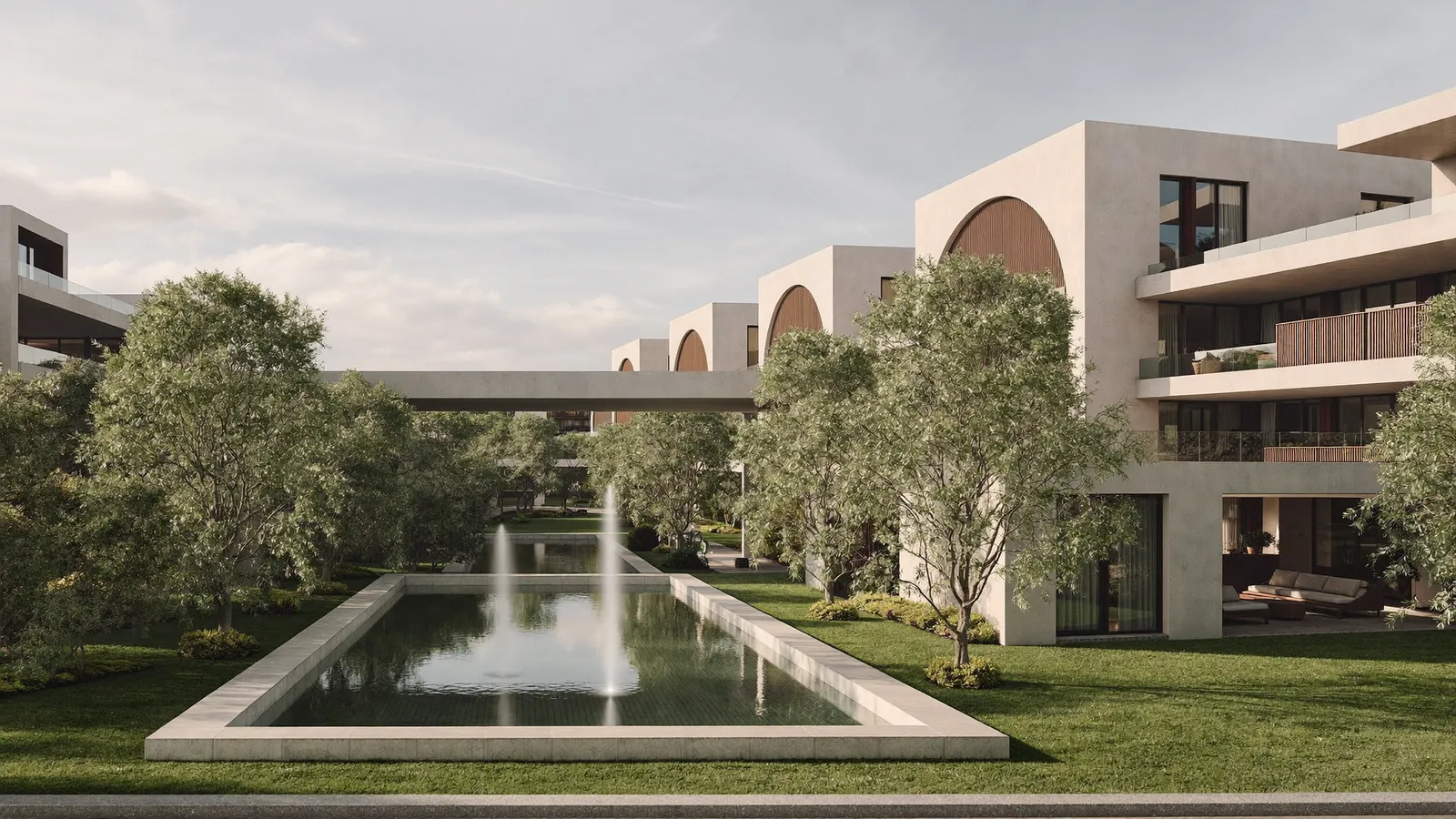 Residential streets and buildings in The Meadows, Dubai, served for AC repair